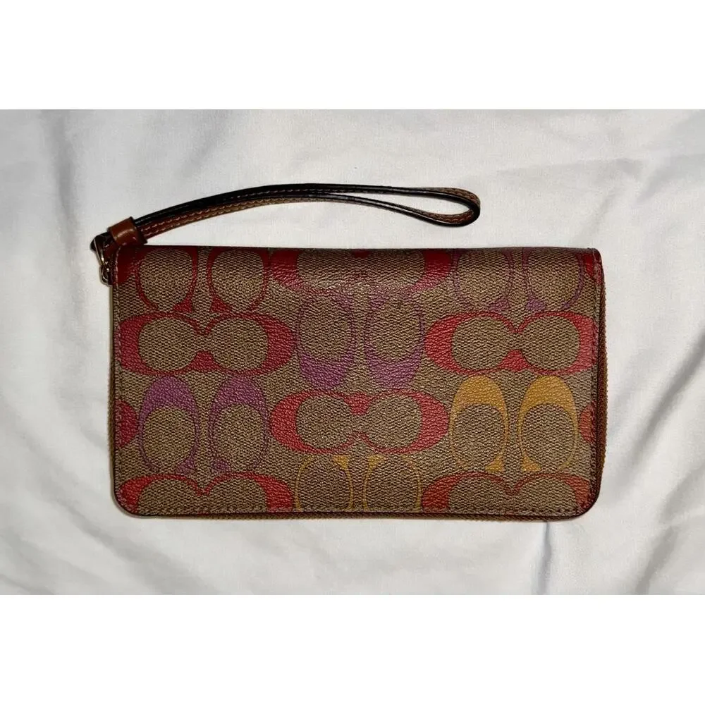 Coach Large Phone Wallet In Rainbow Signature Canvas C1872 - Picture 9 of 9